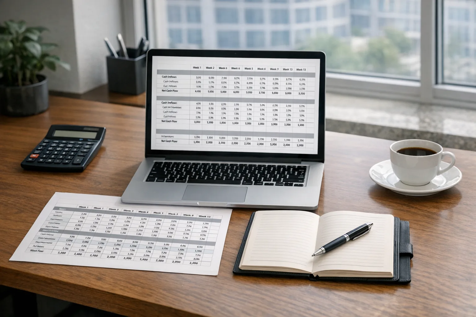 Arkusz 13-tygodniowego cash flow używany do zarządzania płynnością firmy
